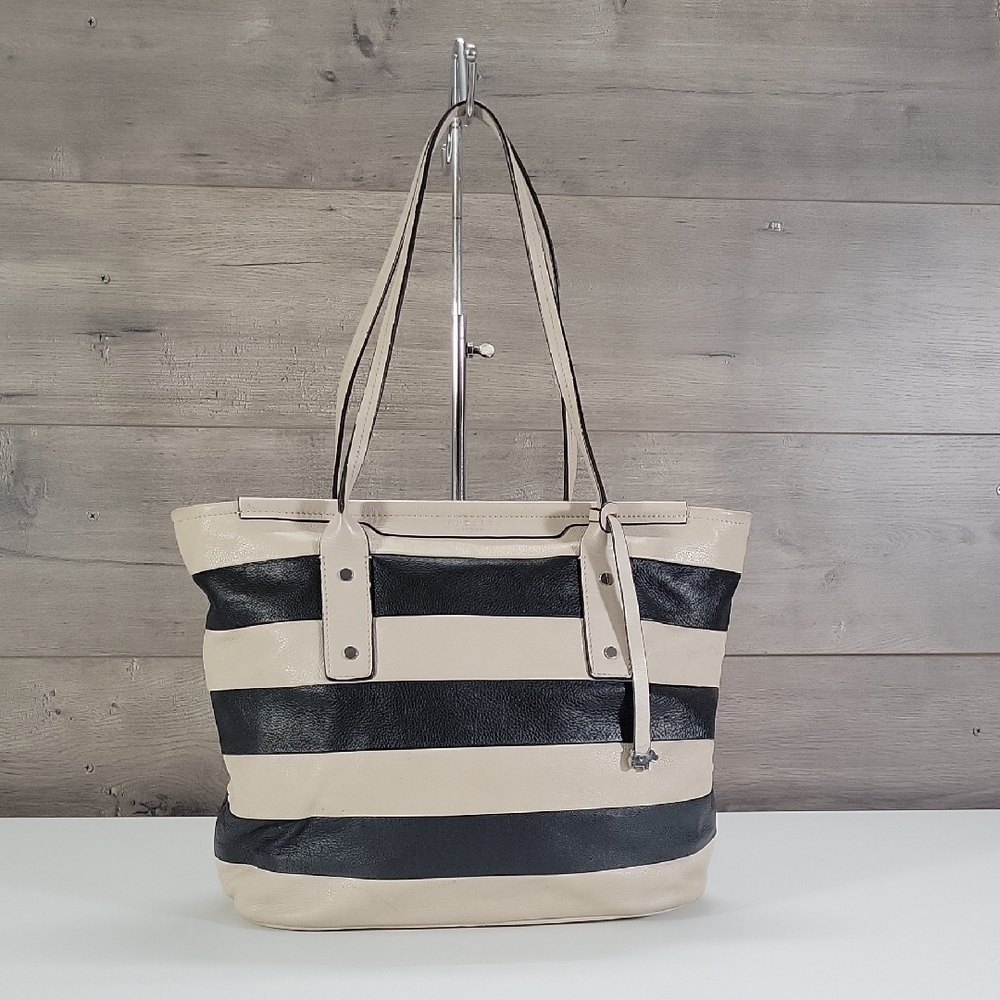 Radley London Striped Black and Cream Leather Tote Bag